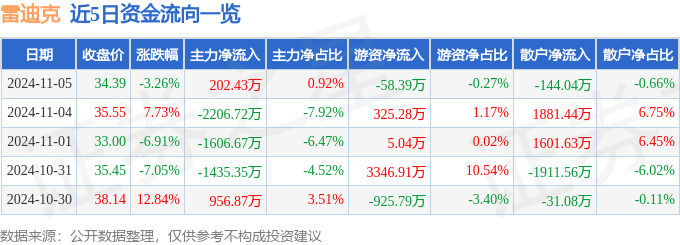 雷迪克（300652）11月5日主力资金净买入20243万元(图1)